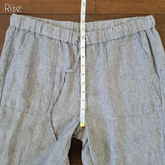 Saks Fifth Avenue Cropped Linen Pull-On Straight Leg Pants Women's L Gray Blue - Picture 9 of 10